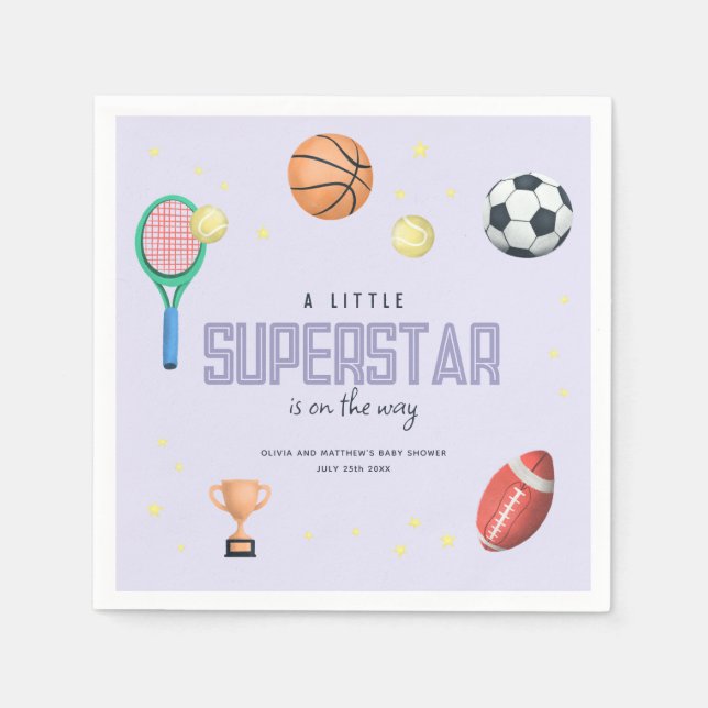 Cute Sports Superstar Girls Baby Shower Napkin (Front)