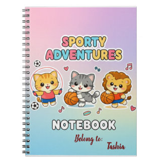 Cute Sporty Animals Pastel Rainbow Kids Notebook