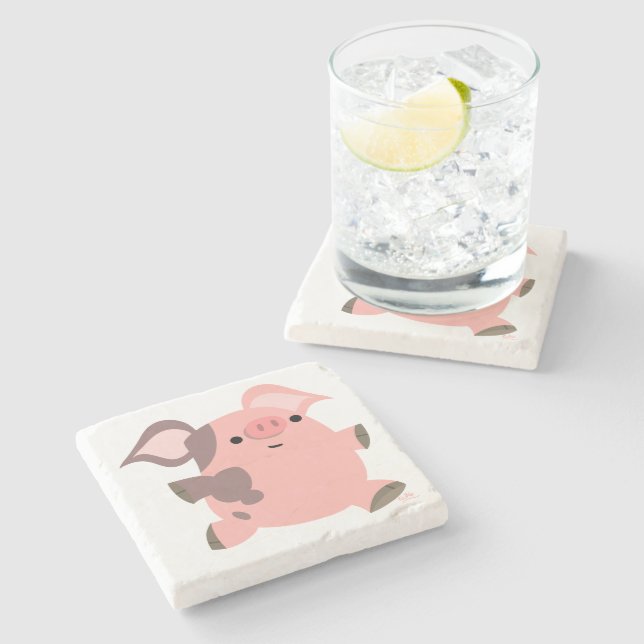 Cute Sporty Cartoon Pig Stone Coaster (Side)