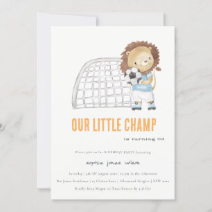 Cute Sporty Football Player Lion Kids Birthday  Invitation