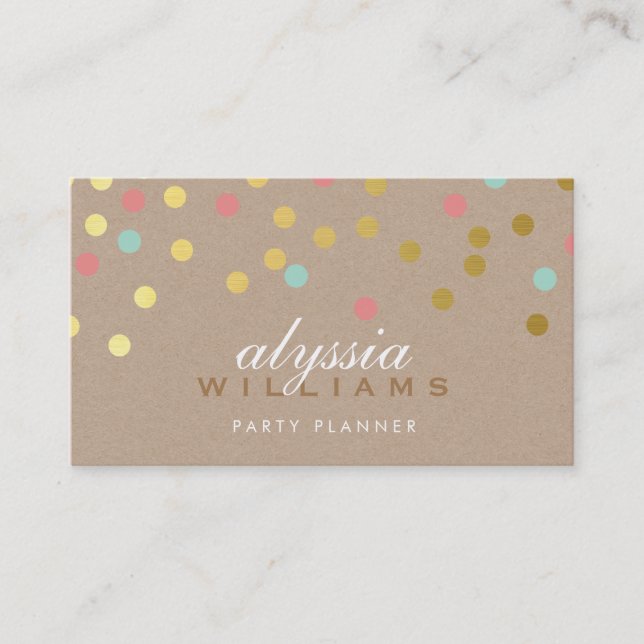 CUTE SPOT confetti trendy gold coral mint kraft Business Card (Front)