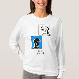 CUTE SPOTTED BLACK AND WHITE DOGS BLUE FRAME TEXT T-Shirt
