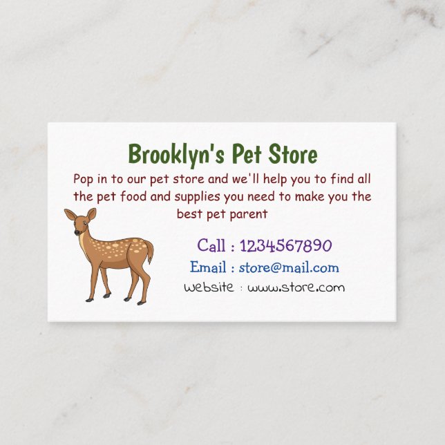 Cute spotted deer cartoon illustration business card (Front)