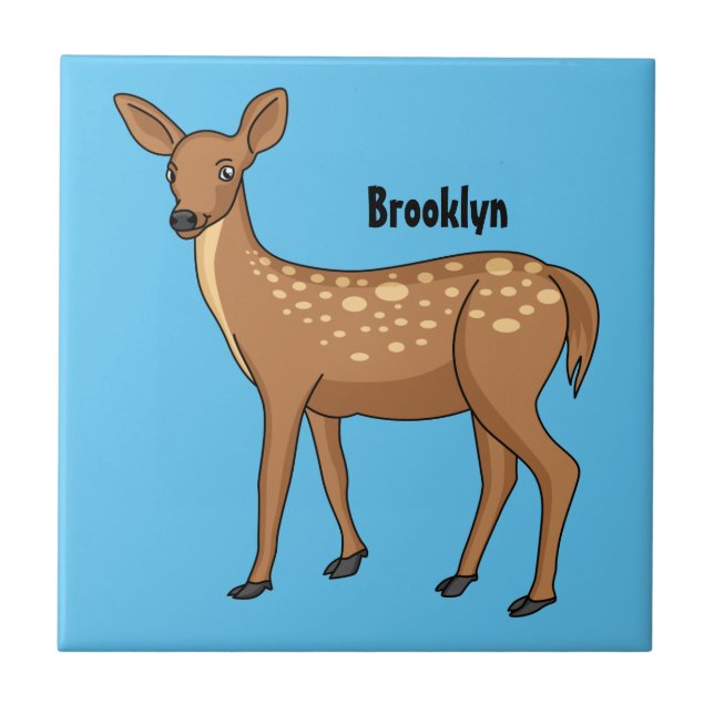 Cute spotted deer cartoon illustration ceramic tile (Front)
