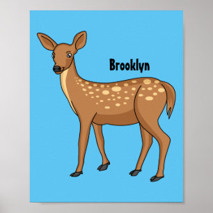 Cute spotted deer cartoon illustration poster