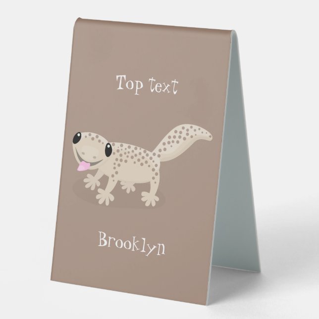 Cute spotted tan gecko cartoon illustration (Front)