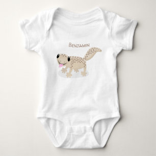 Cute spotted tan gecko cartoon illustration baby bodysuit