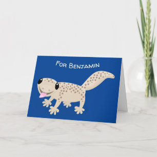 Cute spotted tan gecko cartoon illustration card