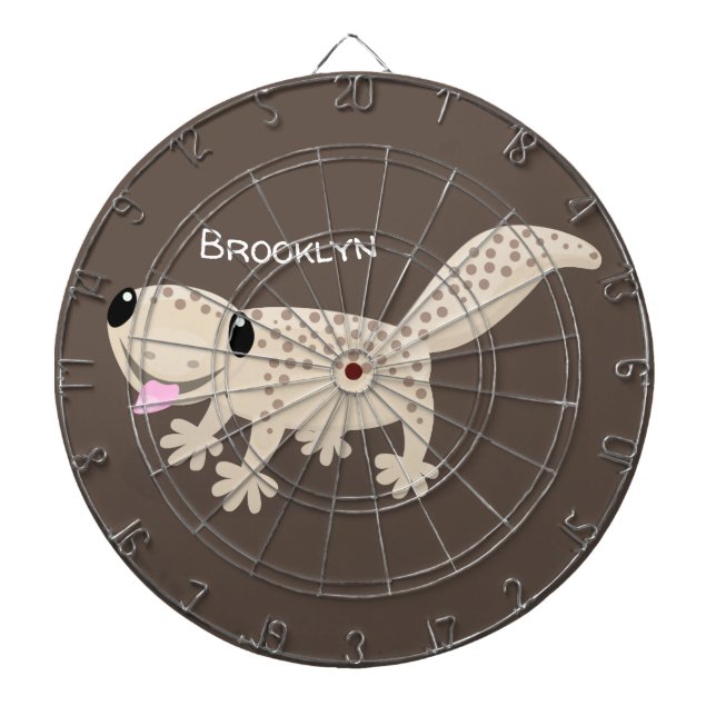 Cute spotted tan gecko cartoon illustration dartboard (Front)