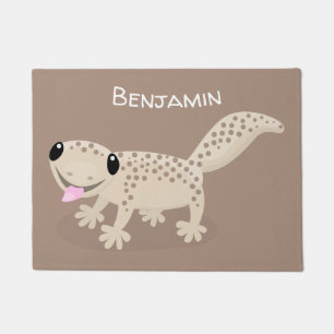 Cute spotted tan gecko cartoon illustration doormat