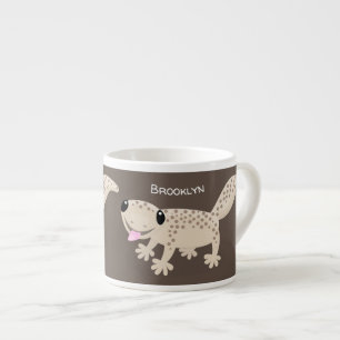 Cute spotted tan gecko cartoon illustration espresso cup