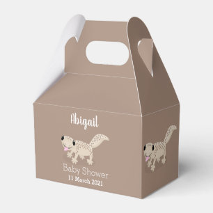 Cute spotted tan gecko cartoon illustration favour box