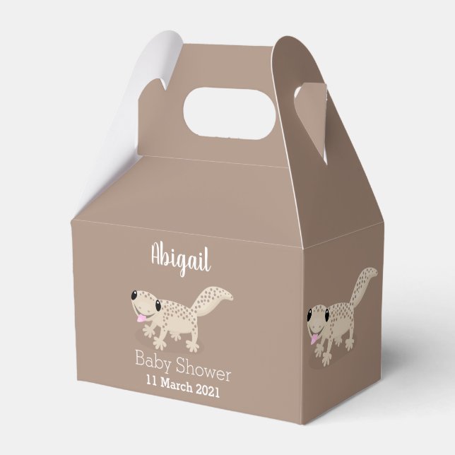 Cute spotted tan gecko cartoon illustration favour box (Front Side)