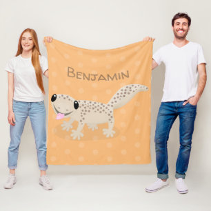 Cute spotted tan gecko cartoon illustration fleece blanket