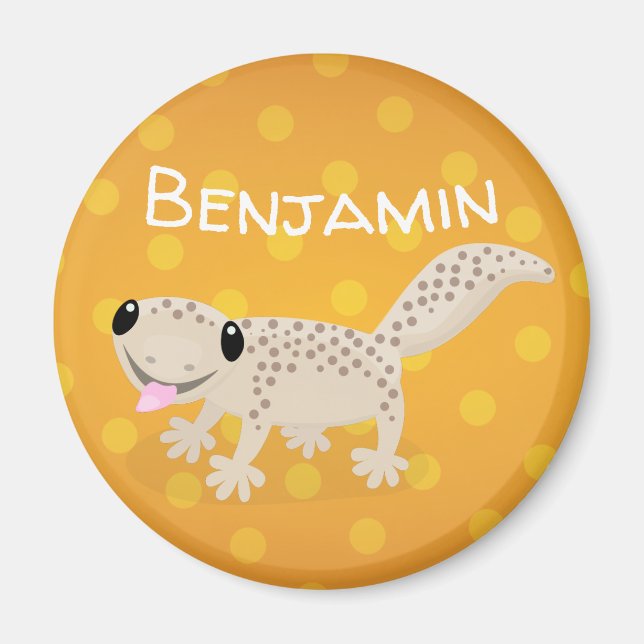 Cute spotted tan gecko cartoon illustration magnet (Front)