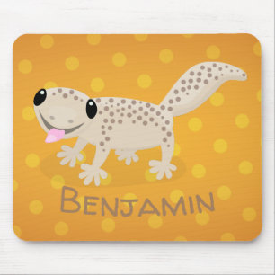 Cute spotted tan gecko cartoon illustration mouse pad