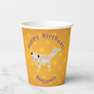 Cute spotted tan gecko cartoon illustration paper cups