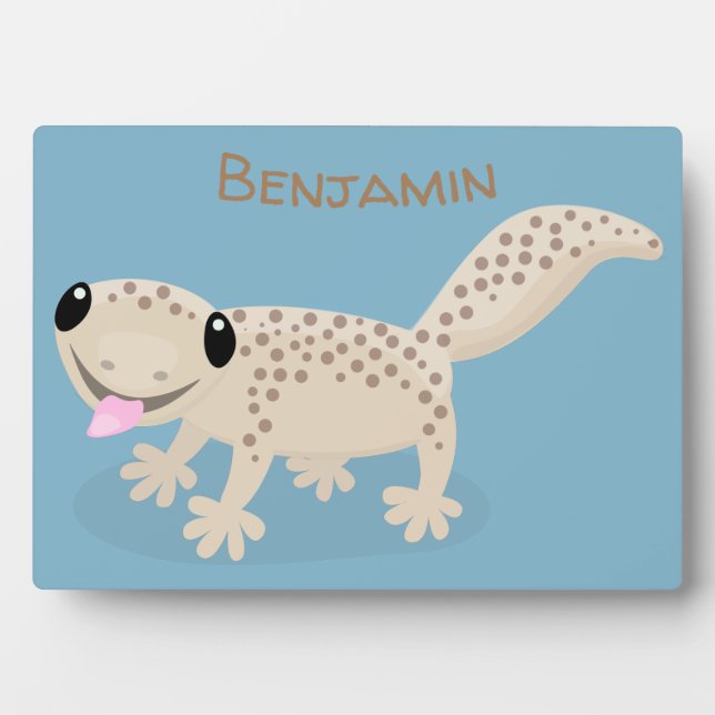 Cute spotted tan gecko cartoon illustration plaque (Front)