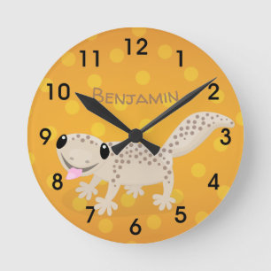 Cute spotted tan gecko cartoon illustration round  round clock