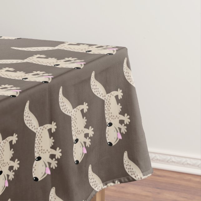 Cute spotted tan gecko cartoon illustration tablecloth (In Situ)