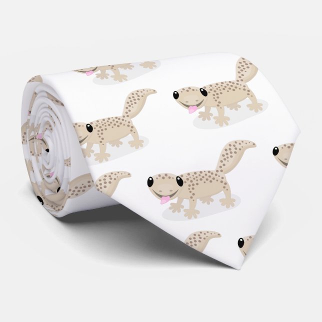 Cute spotted tan gecko cartoon illustration tie (Rolled)