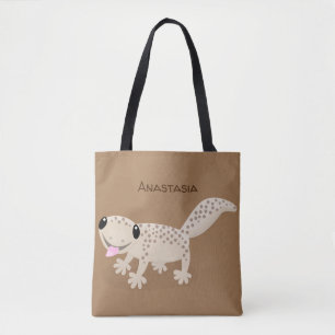 Cute spotted tan gecko cartoon illustration tote bag