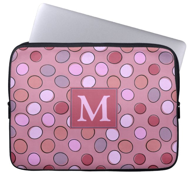 Cute Spotty Pattern Pink Monogram Laptop Sleeve (Front)