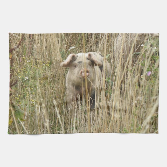 Cute Spotty Pig Kitchen Towel (Horizontal)