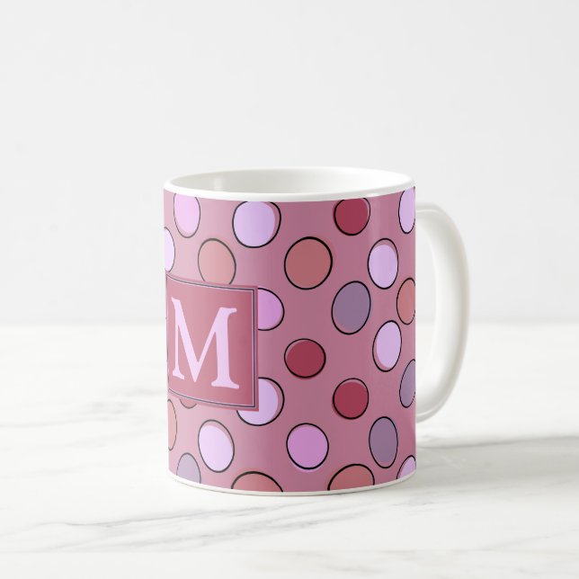 Cute Spotty Pink Pattern Monogram Coffee Mug (Front Right)