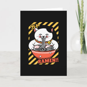 Cute Spread Love Lucky Cat from Japan Eating Ramen Card