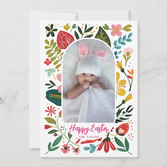Cute Spring Blooms Baby's Blissful Easter Holiday Card (Front)