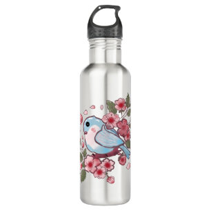 Cute Spring Bluebird & Cherry Blossom Watercolor A 710 Ml Water Bottle