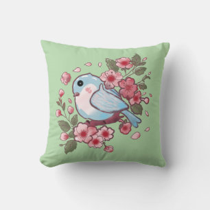Cute Spring Bluebird & Cherry Blossom Watercolor A Cushion