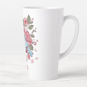 Cute Spring Bluebird & Cherry Blossom Watercolor A Latte Mug