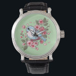 Cute Spring Bluebird & Cherry Blossom Watercolor A Watch<br><div class="desc">Bring the fresh feeling of Spring into your home with this charming Bluebird artwork. The design features a sweet, round bird sitting amongst vibrant pink cherry blossoms (Sakura). With its soft colors and whimsical style, this is the perfect design for nursery decor, Easter greeting cards, or a thoughtful Mother's Day...</div>