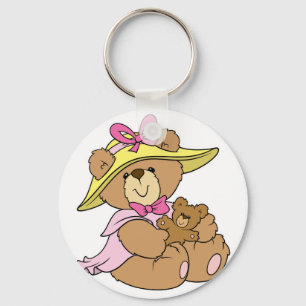 Cute Spring Bonnet Teddy Bear Key Ring