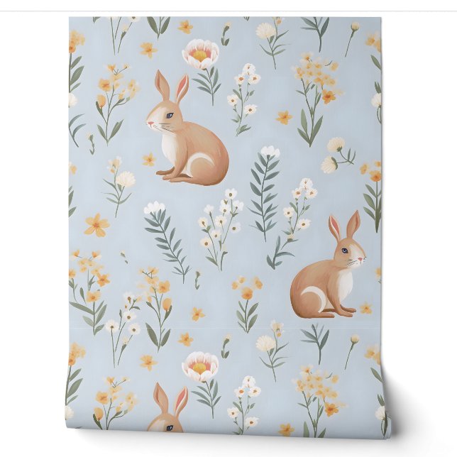 Cute Spring Bunnies and Flowers Wallpaper (Unrolling)