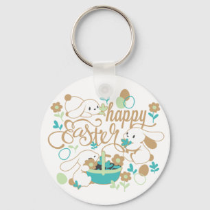 Cute Spring Bunny and Easter Garden Key Ring