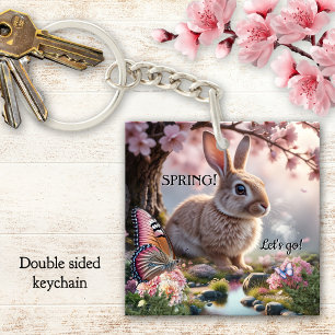 Cute Spring Bunny Butterfly Nature Key Ring