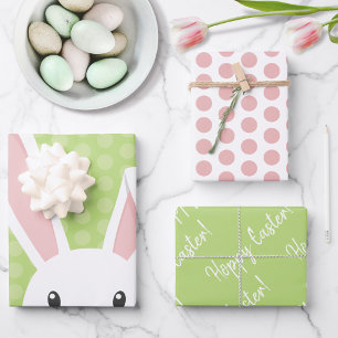 Cute Spring Bunny Happy Easter funny Green Pink Wrapping Paper Sheet