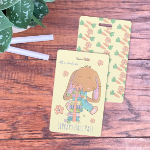 Cute Spring Bunny Library Hall Pass Badge ID Badge