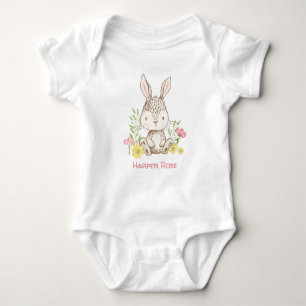 Cute Spring Bunny Personalised Baby Bodysuit