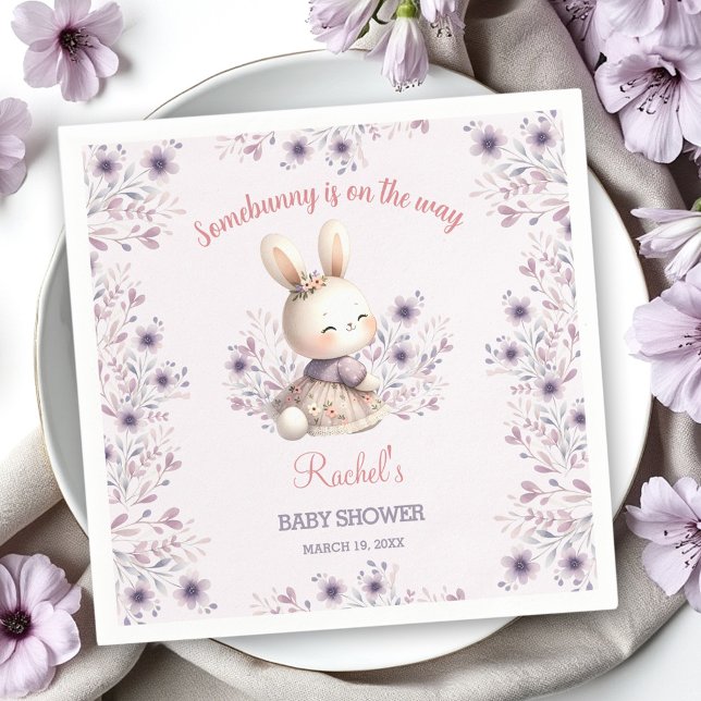 Cute Spring Bunny Purple Floral Girl Baby Shower Napkin (Cute Spring Bunny Purple Floral Girl Baby Shower Napkins)