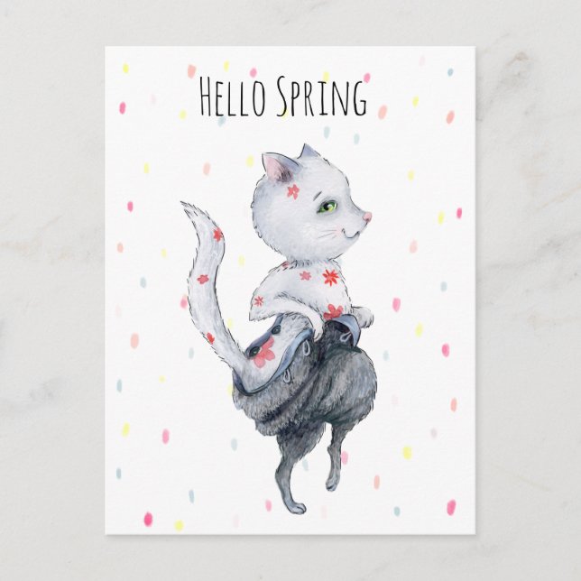 Cute Spring Cat Holiday Postcard (Front)