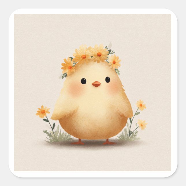 Cute Spring Chick Flower Crown Sticker (Front)