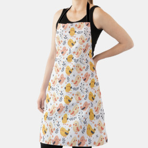 Cute Spring Chicks and Floral Pattern Apron