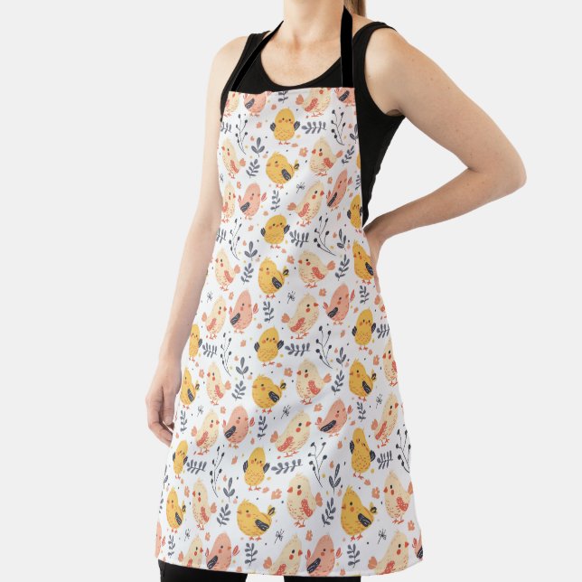 Cute Spring Chicks and Floral Pattern Apron (Insitu)