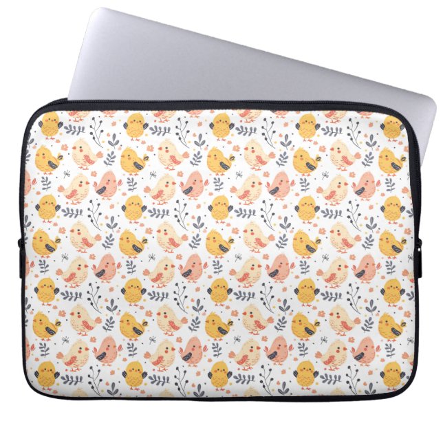 Cute Spring Chicks and Floral Pattern Laptop Sleeve (Front)