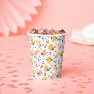 Cute Spring Chicks and Floral Pattern Paper Cups