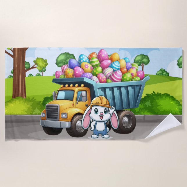 Cute spring/Easter bunny dump truck Beach Towel (Front)